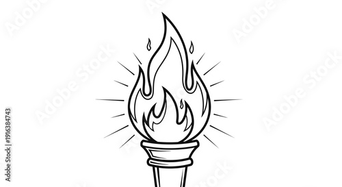 Burning Torch Icon, Flame Symbol, Light and Energy Vector Illustration