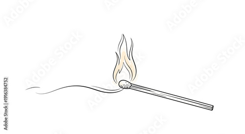Burning Matchstick with Flame and Smoke Trail