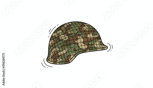 Camouflage military helmet floating on water surface, war concept