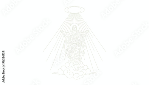Ascension of Jesus Christ, divine light, clouds, religious symbol, spiritual illustration