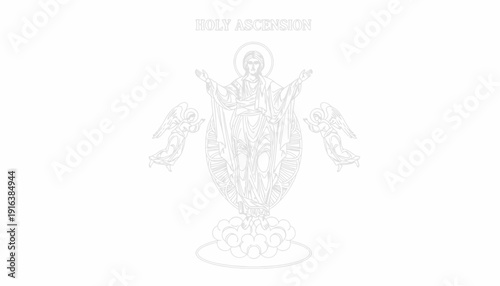 Ascension of Jesus Christ with Angels, Religious Iconography, Orthodox Christian Art