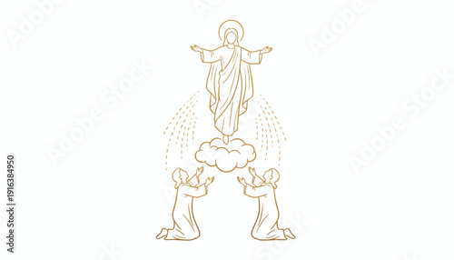 Ascension of Jesus Christ, divine light, disciples witness, heavenly scene