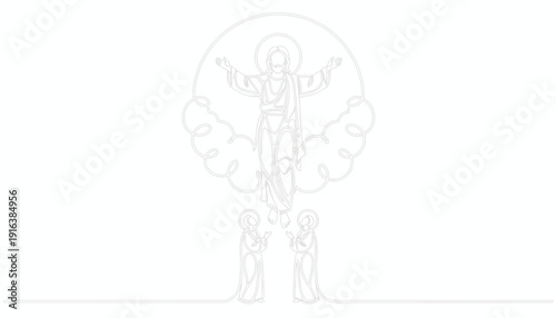 Ascension of Jesus Christ, divine light, religious art, minimalist line drawing
