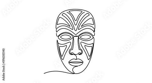 Abstract African Tribal Mask, Single Line Drawing, Minimalist Face Art