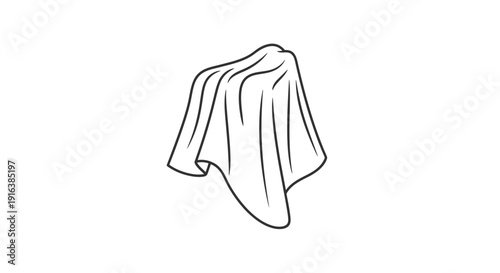 Abstract draped fabric object, mysterious shape, clean white background, line art illustration