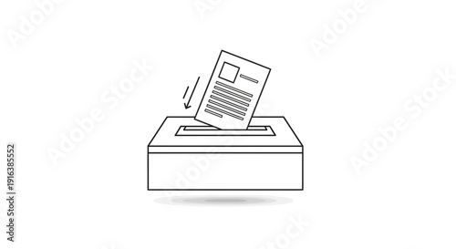 Voting Ballot Paper Falling Into Ballot Box Icon - Election Concept