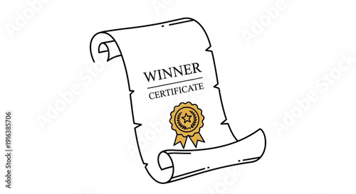 Winner Certificate Scroll with Golden Seal - Award Document Icon