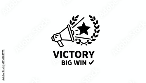 Victory Megaphone Star Laurel Wreath Big Win Concept - Success Announcement