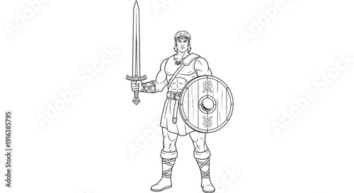 Viking Warrior with Sword and Shield, Ancient Warrior, Medieval Fighter, Historical Character