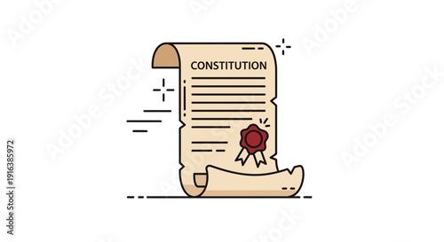 Vintage Constitution Scroll with Red Wax Seal, Symbol of Law and Justice