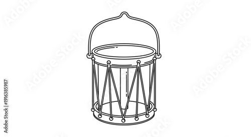 Vintage Drum, Military Drum, Historical Musical Instrument, Black and White Outline