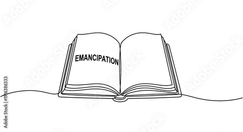 Open Book with Emancipation Text - Single Line Drawing