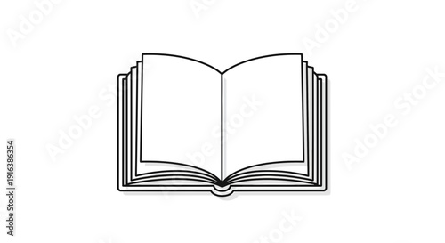 Open Book Icon, Blank Pages, Vector Illustration, Minimalist Design
