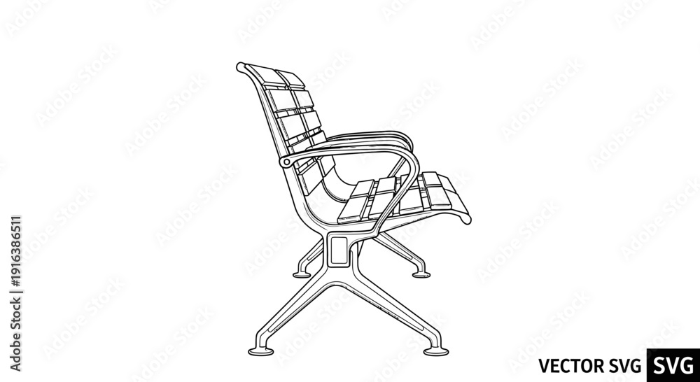 Fototapeta premium Modern Waiting Room Bench Line Art Vector Illustration