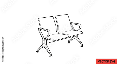Modern Waiting Room Bench Icon: Two Seat Waiting Area Chair, Minimalist Design