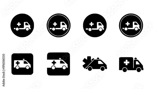 Geometric Ambulance Logo Icon Set Modern Emergency Medical Vehicle Vector Collection on White