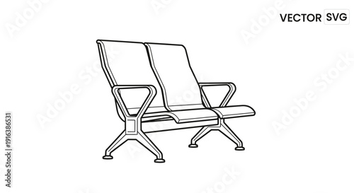 Modern Waiting Room Bench Seat - Vector Line Art Illustration