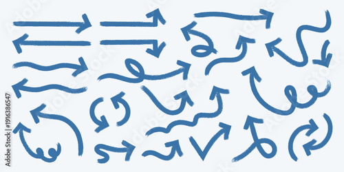 Collection of blue arrows on white background