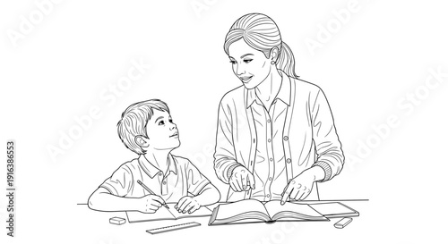 Teacher helping student with homework at desk