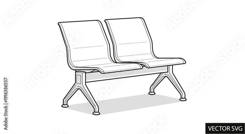 Modern Waiting Room Bench with Two Seats, Minimalist Design, Vector Illustration