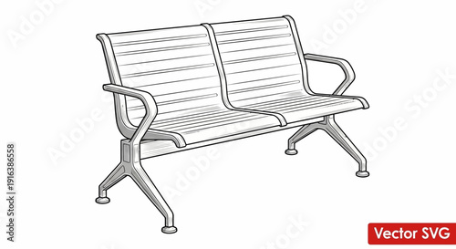 Modern Waiting Room Bench, Minimalist Design, Public Seating, Vector Illustration