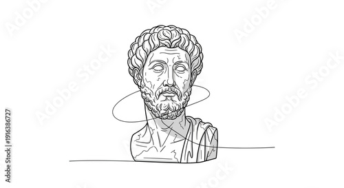 Minimalist Line Art of Ancient Roman Bust, Classical Sculpture, Greek Philosophy Icon