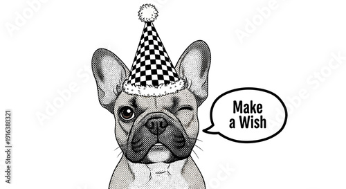 french bulldog party hat, make a wish, dog illustration