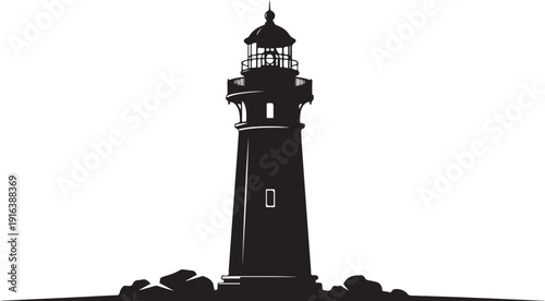 A black silhouette of a lighthouse on a white background Vector, illustration