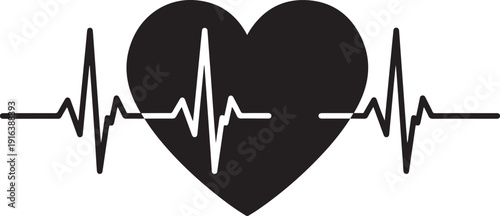 A black heart with an ecg rhythm line through it Vector, illustration