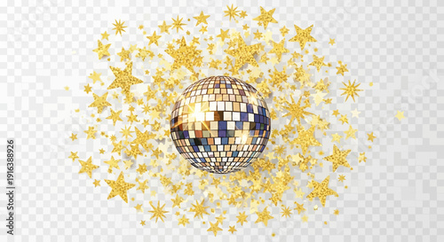 glitter disco ball with golden stars, party celebration background