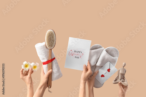 Female hands with card for ...