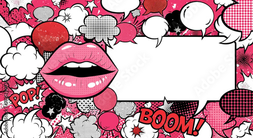 pop art lips and speech bubbles background