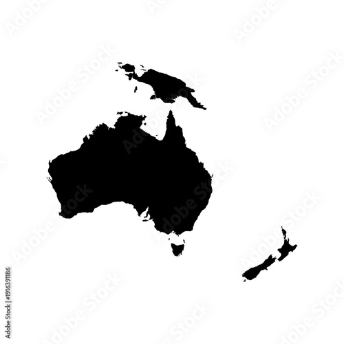 Tableau sur toile Map of Australia and New Zealand Silhouette.