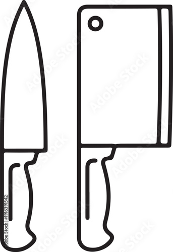 A knife and a cleaver are shown side by side Vector, illustration