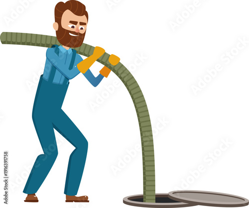 Technician repair sewerage street pipes. Leakage drain