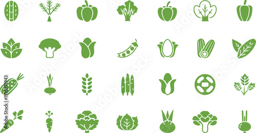Organic set of green plant icons and eco leaf symbols featuring nature design elements in a vector illustration for environmental bio recycling and earth care.