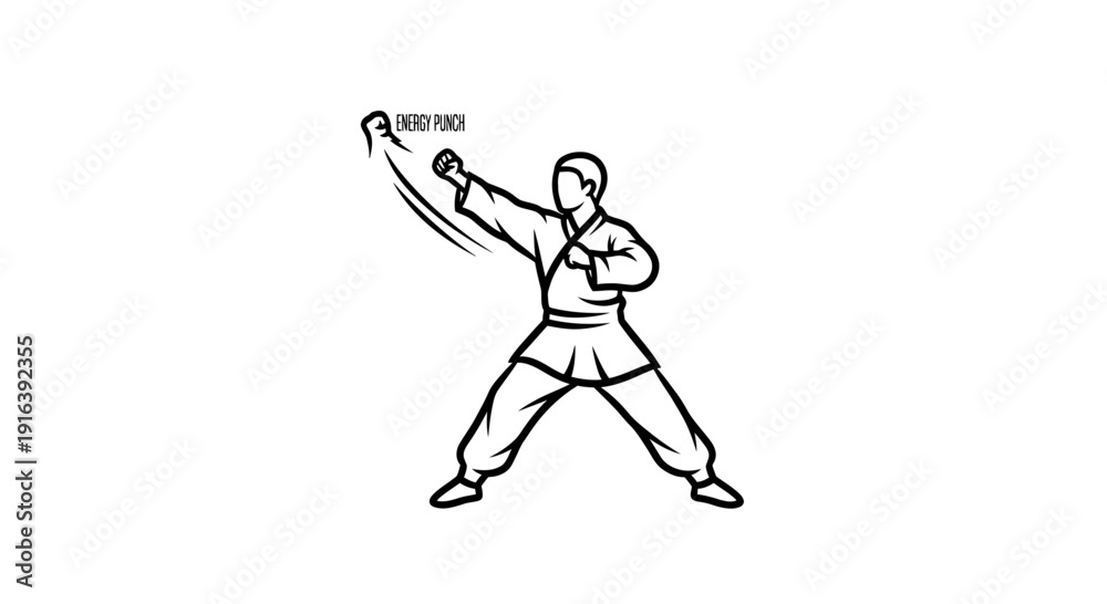 Fototapeta premium Martial Arts Fighter Performing a Punch in a Fighting Stance