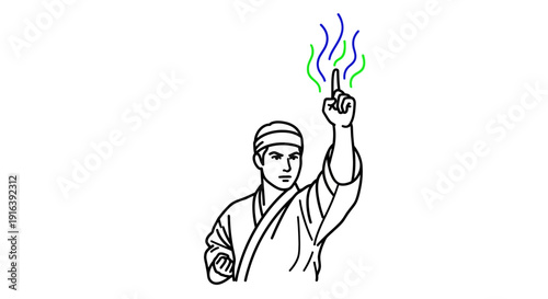 Martial Artist Performing Magic Trick with Glowing Energy