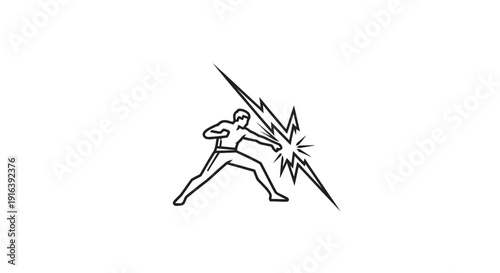 Martial Arts Fighter Punching with Energy Burst - Dynamic Action Line Art