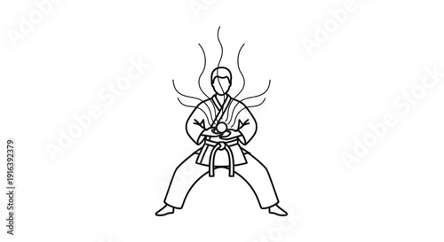 Martial Arts Master in Meditation Pose, Karateka with Energy Aura