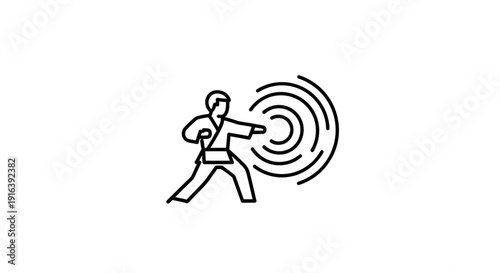 Martial Arts Karate Punch Icon with Sound Waves, Karateka Action, Sport Concept