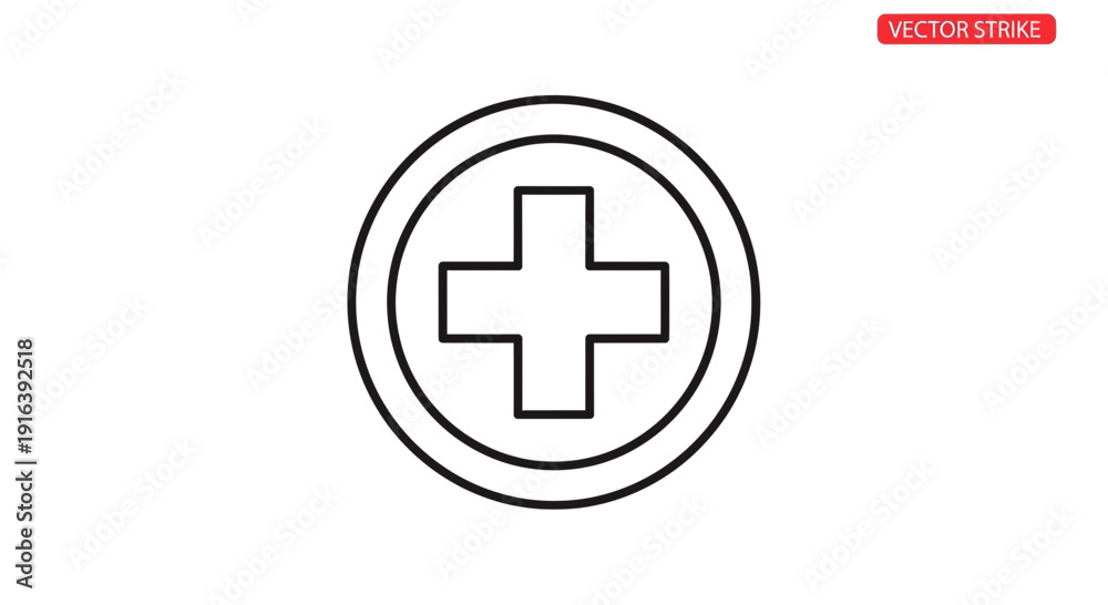 Fototapeta premium Medical Cross Icon, Health Care Symbol, First Aid Sign, Emergency, Healthcare Concept, Vector Outline