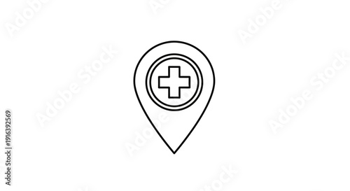 Medical Location Pin Icon, Hospital Map Marker, Healthcare Navigation Symbol