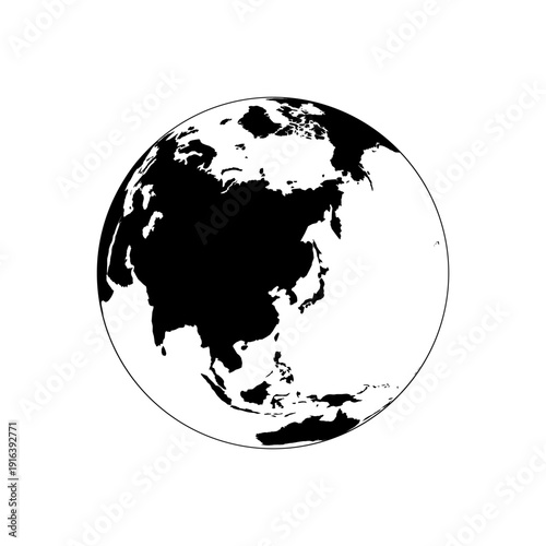 Black and white illustration of the Earth from space.