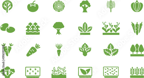 A comprehensive set of green eco icons featuring vector symbols for nature, recycling, energy, and the environment with leaf, tree, globe, and earth designs for sustainable illustration