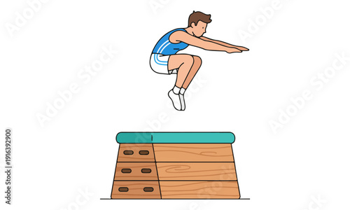 Male Gymnast Vaulting Over Wooden Vaulting Box Illustration