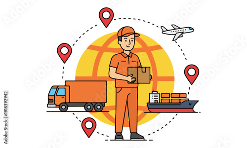 Global Shipping Delivery and Logistics Network Illustration
