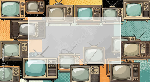 vintage tvs background, retro television set collage