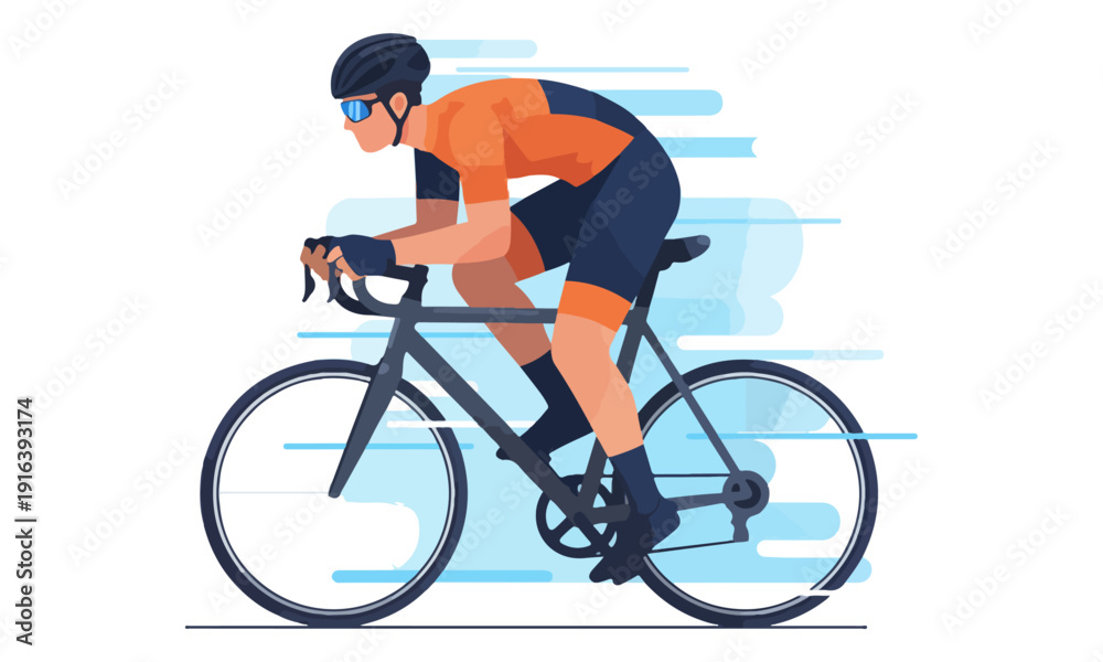 Naklejka premium Professional Cyclist Riding Road Bike with Motion Lines Vector Illustration