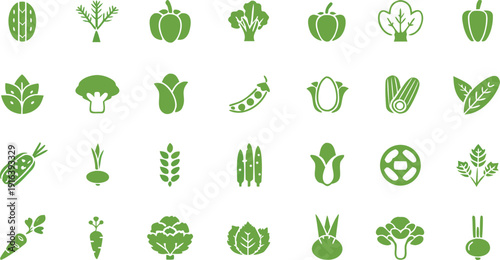 Organic set of green plants and eco leaf icons featuring vector nature symbols for environmental ecology and bio recycling design illustration